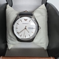 Emporio Armani AR1999 Men Classic Day-Date White Dial Black Leather Quartz Watch